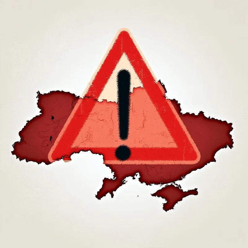 A map of Ukraine with a red warning sign over it