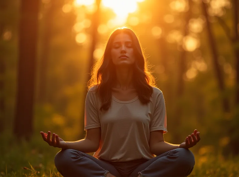 Woman meditating outdoors during sunrise.