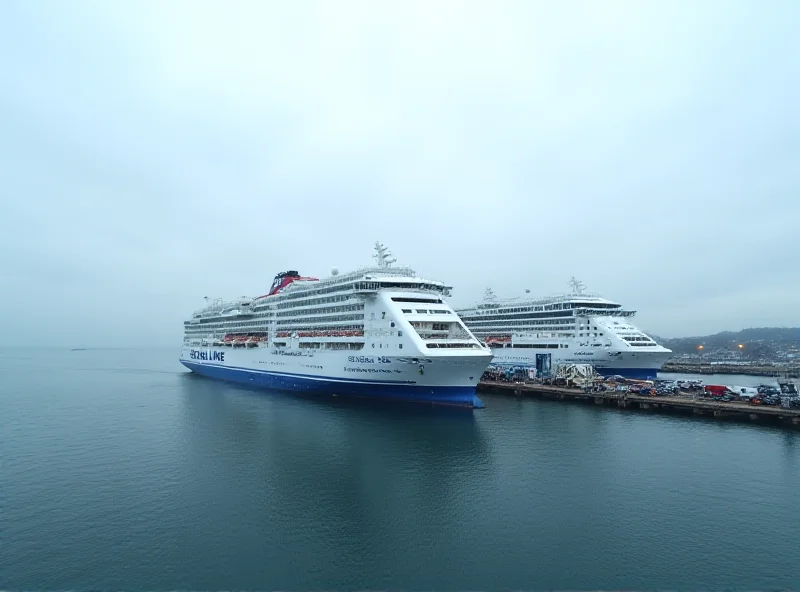 Exterior shot of a Stena Line ferry at a dock.