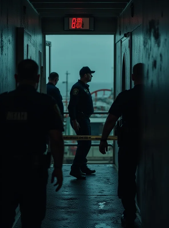 Police officers investigating a scene on a ferry.