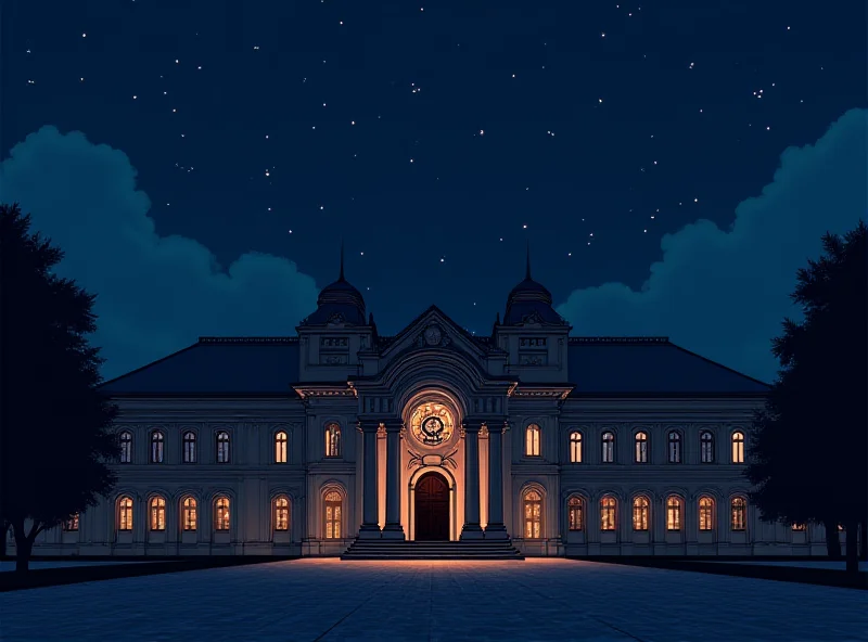 An illustration of the Slovakian parliament building at night.