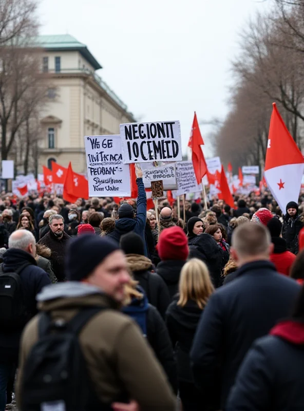 A protest with people holding signs and banners, expressing political dissent.
