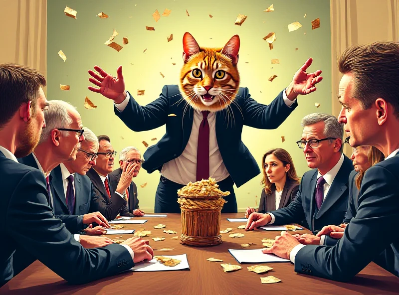 Illustration of a politician throwing a dead cat onto a table to distract voters from economic issues.