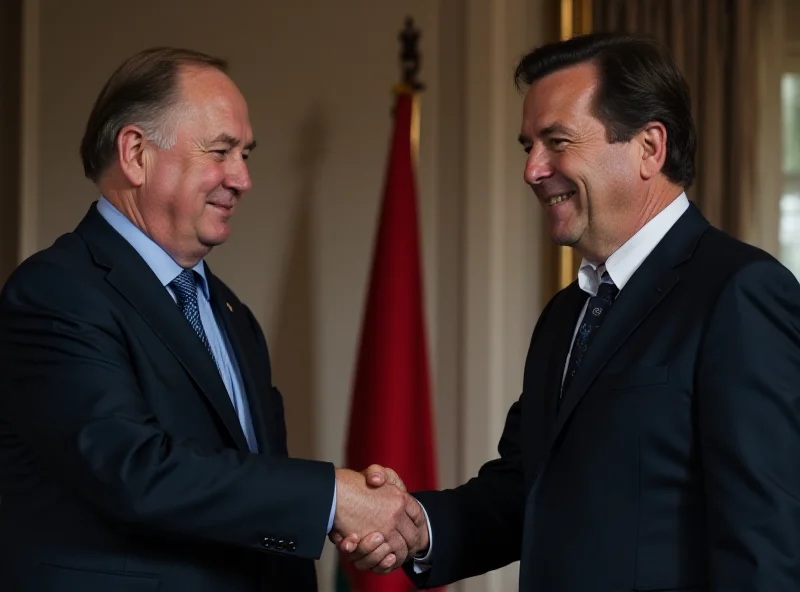 Rudolf Huliak shaking hands with Robert Fico after being appointed as Minister of Sports and Tourism in Slovakia.