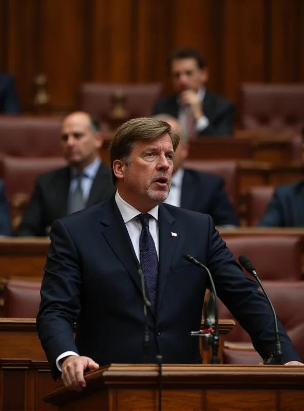 Robert Fico addressing the Slovakian parliament. The parliament hall is visible in the background.