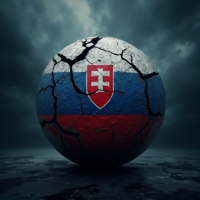 A depiction of political turmoil and change, symbolized by a cracked globe with the Slovakian flag visible.