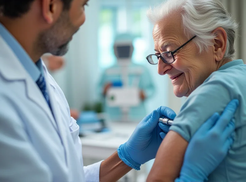 Doctor administering a vaccine to an elderly patient.