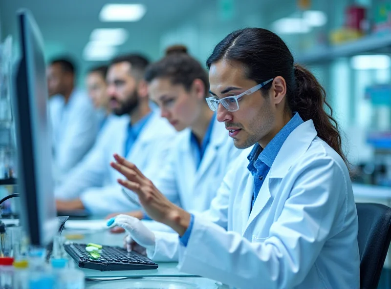 A group of doctors and researchers collaborating in a lab setting.