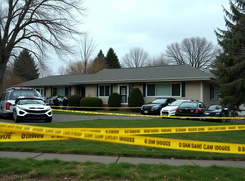 A suburban house with police tape around it.