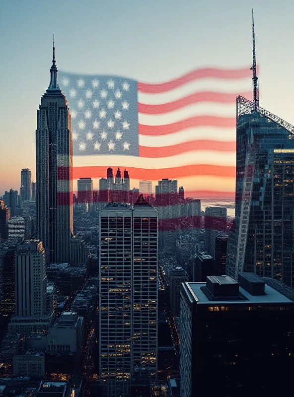 A cityscape with a faded American flag overlayed on top, symbolizing a shift in economic power.