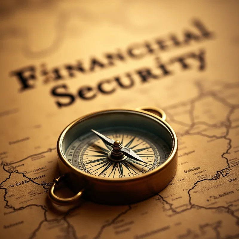 A compass pointing towards the word 'Financial Security' in the distance.