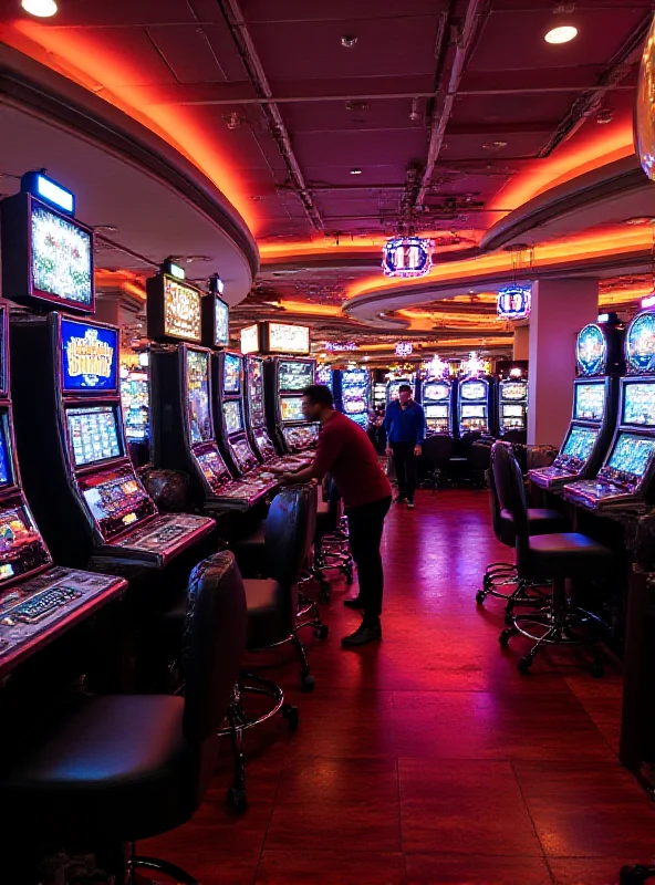 A vibrant Las Vegas casino floor with slot machines, roulette tables, and card games in full swing, depicting a lively and bustling gambling environment representing Penn Entertainment.