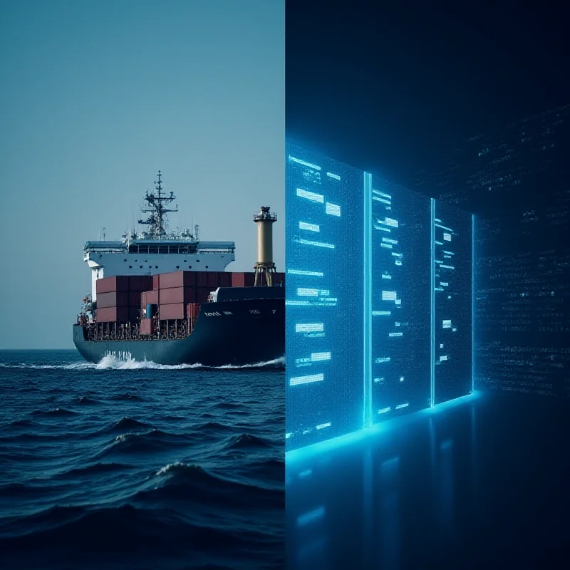 A split image showcasing a cargo ship at sea representing Seanergy Maritime on one side and a sleek, modern data center representing Soitec on the other, symbolizing the diverse companies being analyzed.