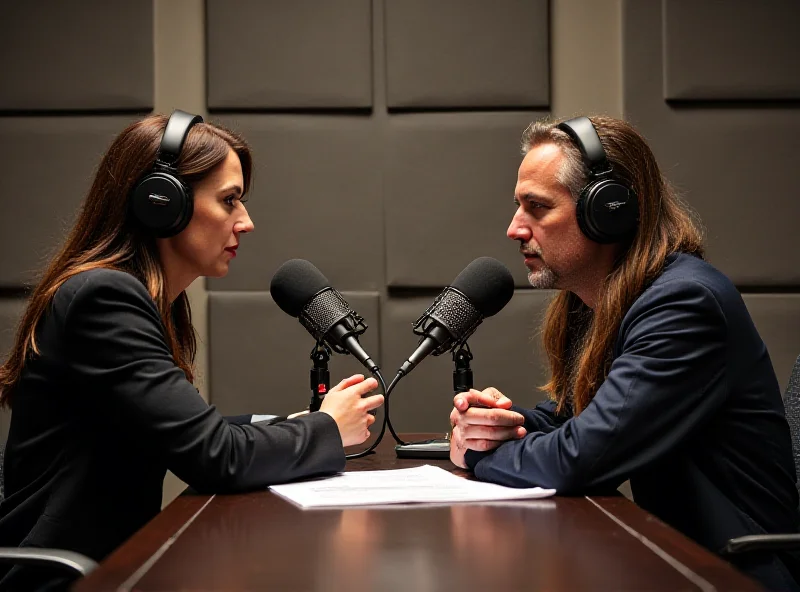 Two people in a podcasting studio, having a thoughtful conversation.