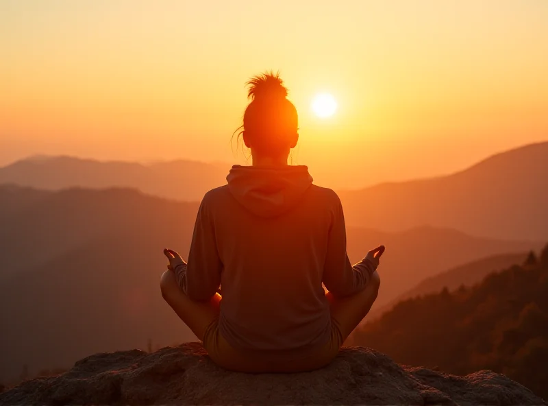 A person sitting on a mountaintop at sunrise, meditating and contemplating their life purpose.