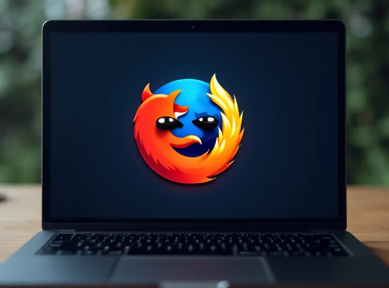 Firefox logo on a laptop screen with a concerned expression superimposed