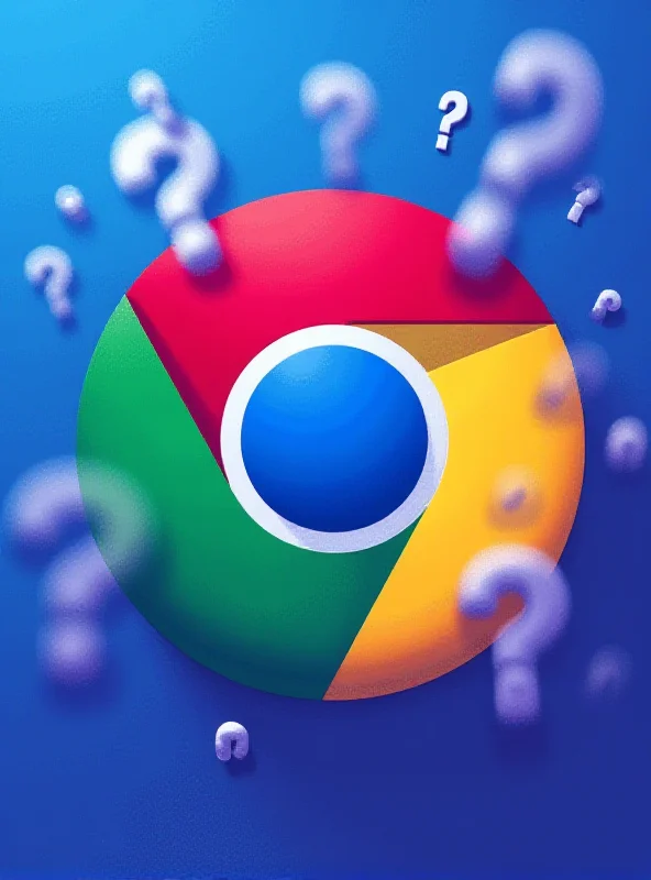 A stylized depiction of the Chrome logo with question marks surrounding it.