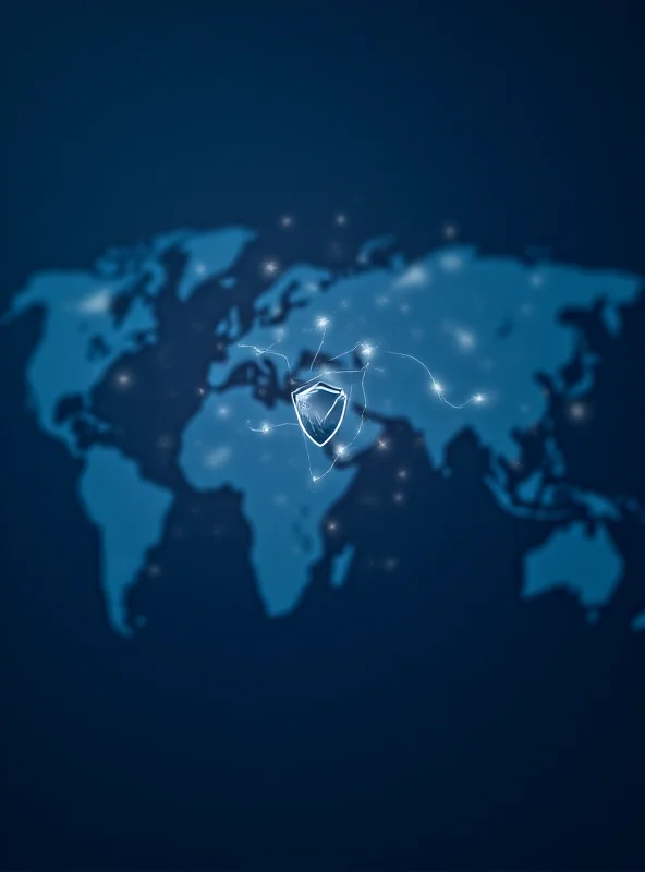 A graphic showing the concept of a VPN protecting data with a shield over internet traffic.