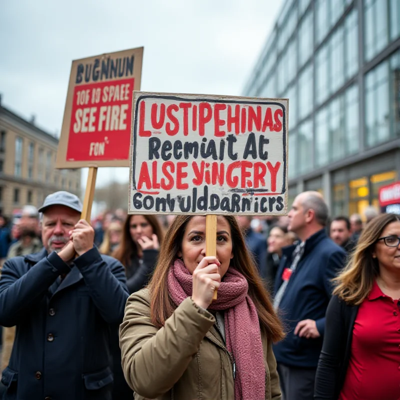 A group of people protesting with signs about cladding and building safety.