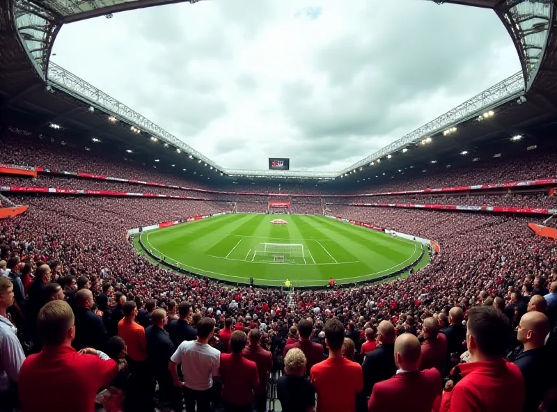 A wide shot of Old Trafford stadium with a slightly humorous, meme-like filter over it.