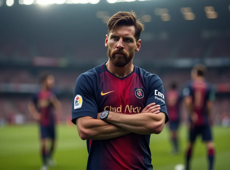 Lionel Messi in PSG kit looking somewhat despondent.