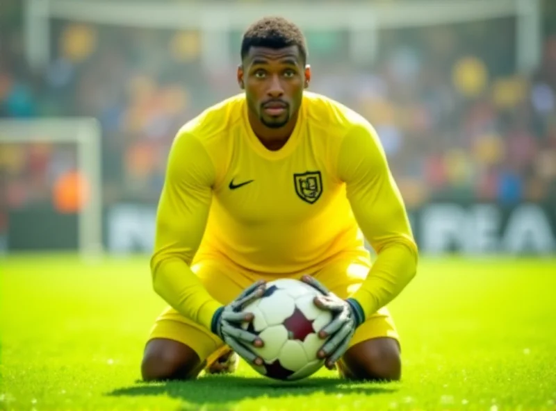 A football goalkeeper holding the ball in their hands on the field during a game.