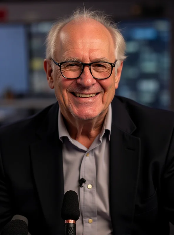 A photograph of Bruno Pizzul, a smiling elderly man with glasses, holding a microphone.