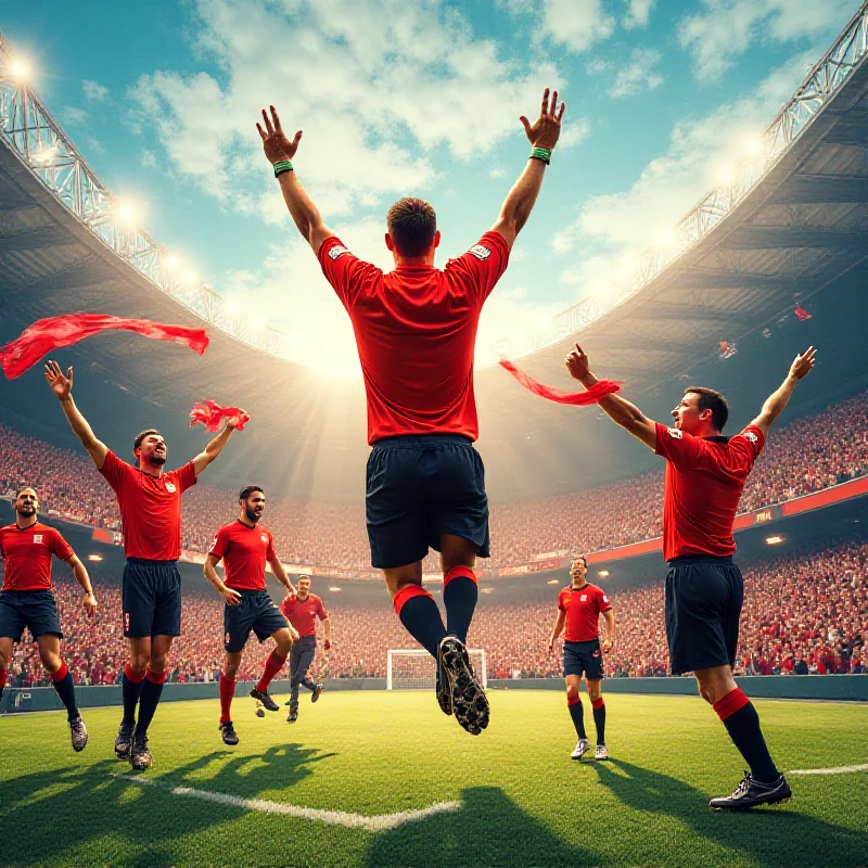 Collage of images showing various football scenes: a player celebrating a goal, a referee blowing a whistle, and a stadium crowd cheering.