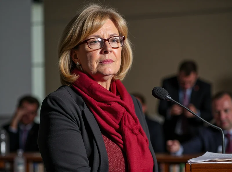 Lise Klaveness speaking at a conference with a determined expression