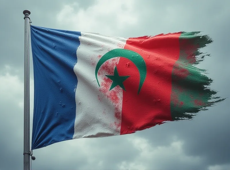 French and Algerian flags waving in the wind symbolizing diplomatic tension.