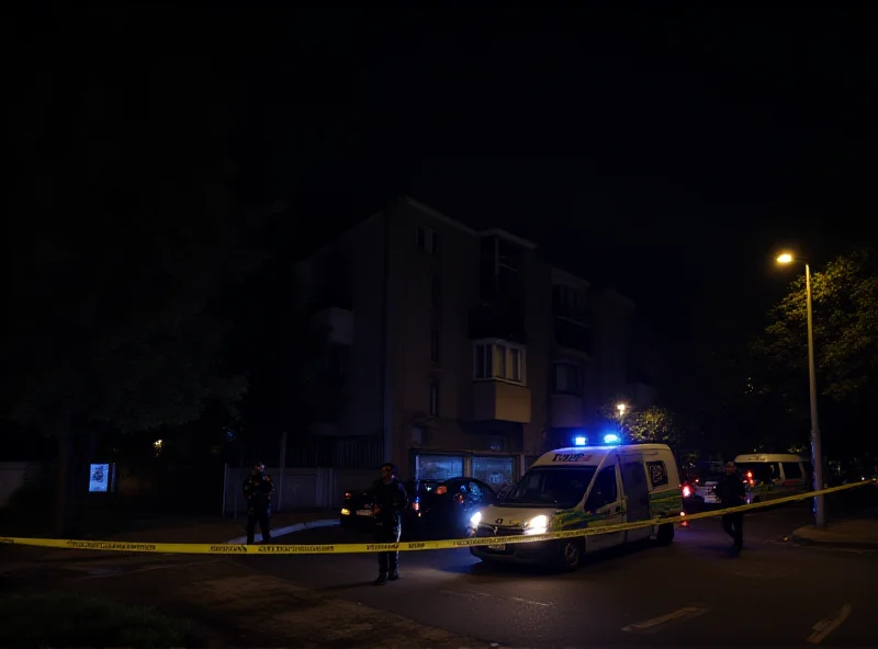 Police officers securing a crime scene in a suburban area of Paris.