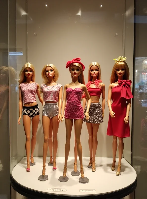 Display of different Barbie dolls throughout the decades at the Museum of Arts & Design.