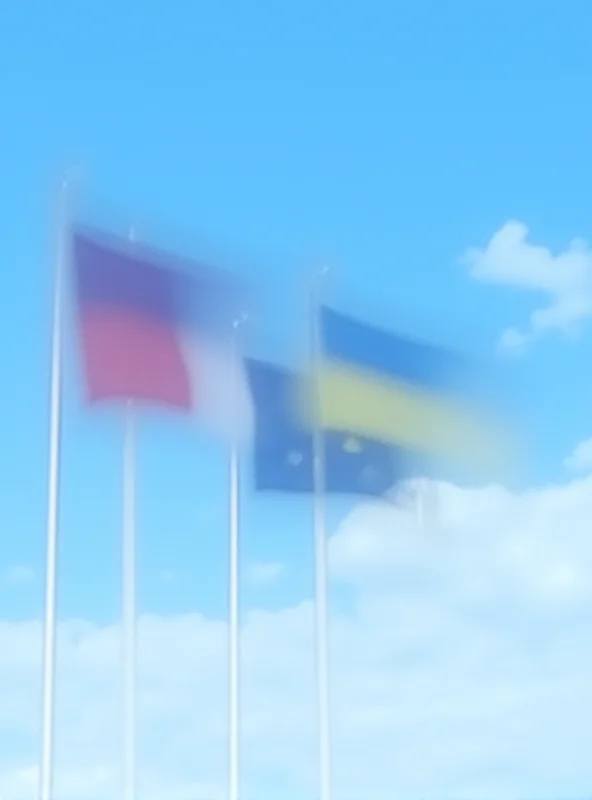 Image of the flags of France, the European Union, and Ukraine being flown together