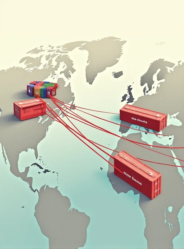 A visual representation of tariffs between the US and Europe, showing goods flowing with increasing barriers.