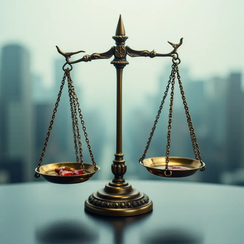 A stylized image representing the scales of justice, with one side weighed down by legal and administrative failures.