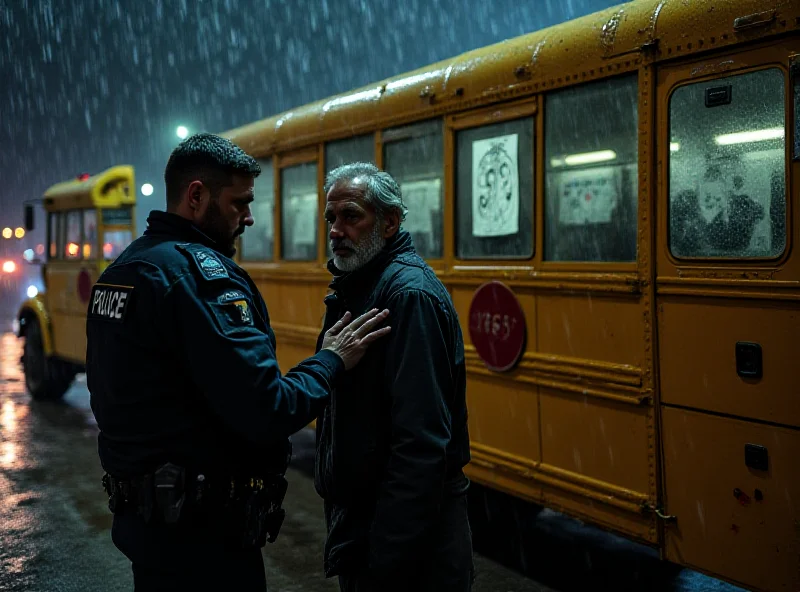 Police arresting a driver near a school bus.