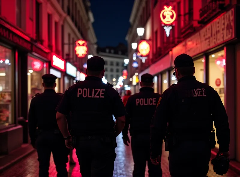 Police officers patrolling a street in Nantes at night.