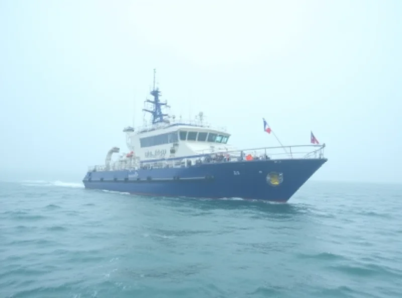 French Coast Guard patrol boat navigating the choppy waters of the English Channel. Grey skies and whitecaps suggest difficult conditions.