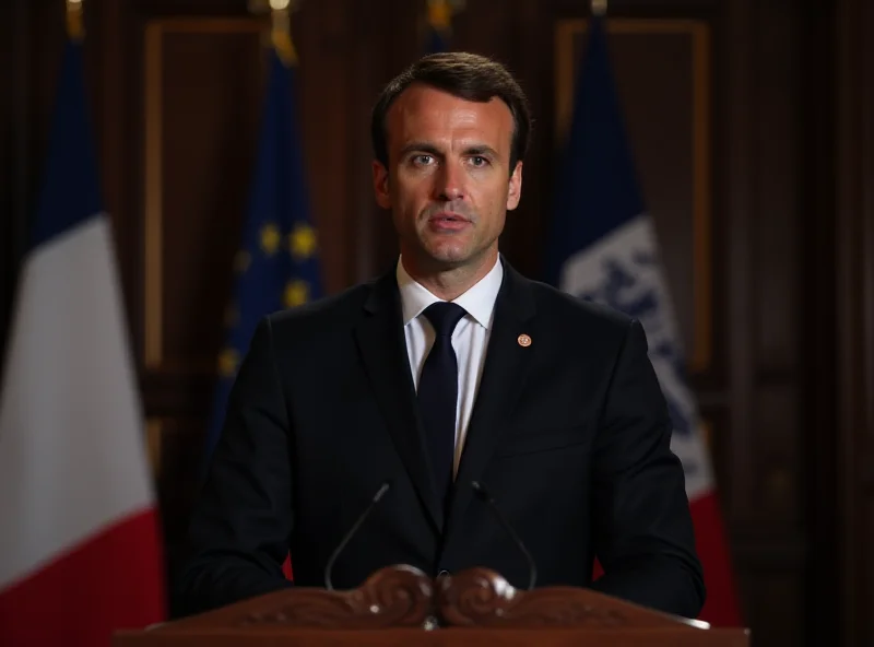 Emmanuel Macron speaking at a podium