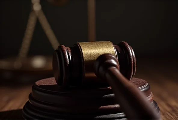 A gavel resting on a sound block, symbolizing the legal process and justice.