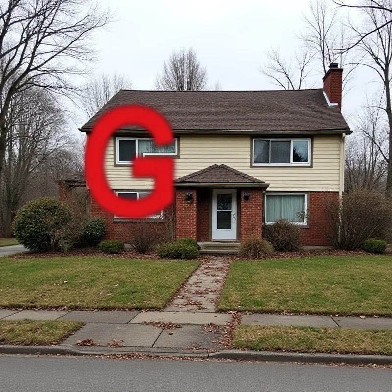 Image of a house with a large 'G' rating displayed on it.