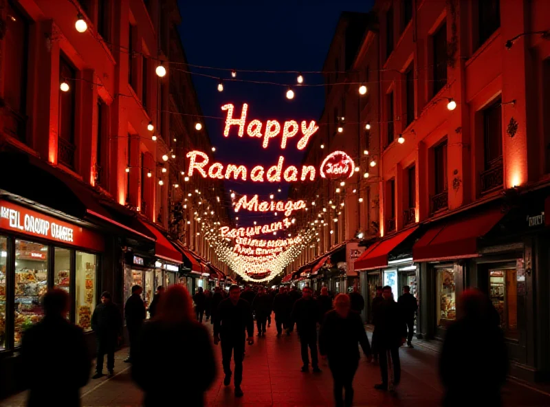 Illuminated 'Happy Ramadan' sign in Frankfurt