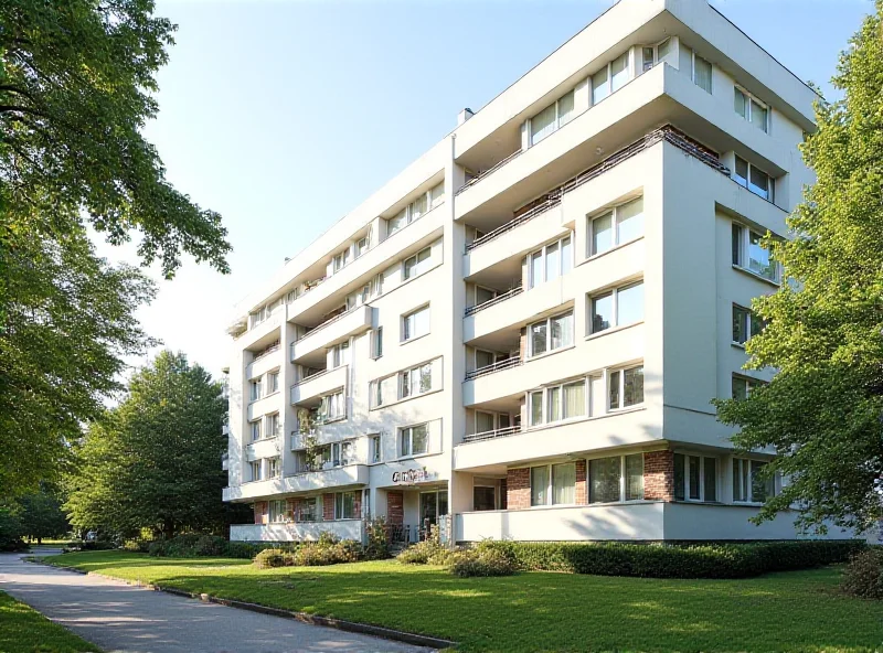 Exterior of a modernist apartment building in Frankfurt.