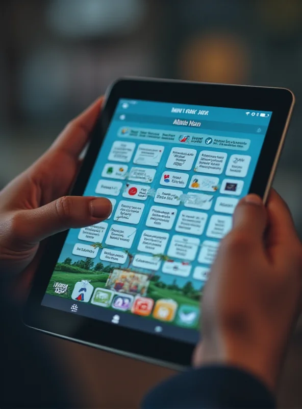 Close up of a person solving a word puzzle on a tablet.