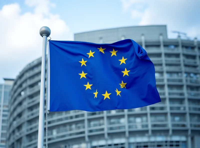 European Union flag waving in front of the European Parliament building