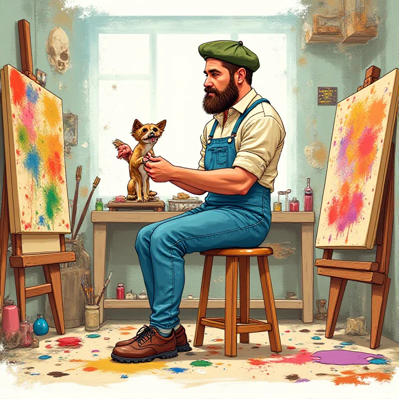 Illustration from the comic A Dog's Life showing a painter with his dog.