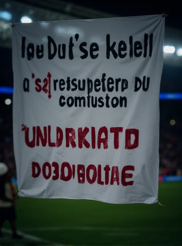 A close-up image of a banner displayed at a football stadium, with accusatory text related to corruption in French football.