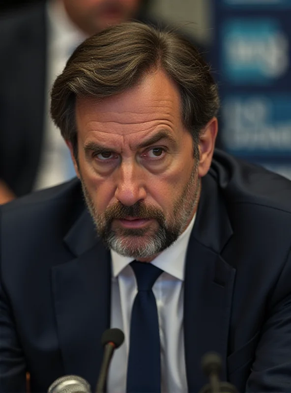 A close-up photo of Pablo Longoria, president of Olympique de Marseille, looking concerned during a press conference.