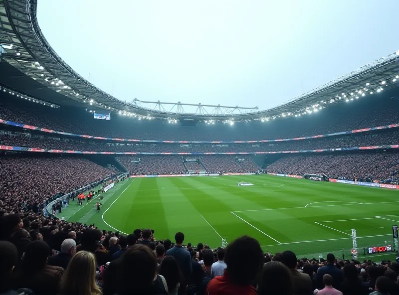 A wide shot of a Ligue 1 football stadium, with a visibly smaller crowd than usual, suggesting a lack of enthusiasm or attendance issues.