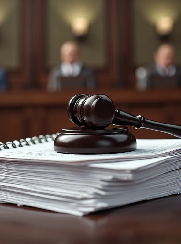 A gavel resting on a stack of legal documents, symbolizing the legal proceedings.